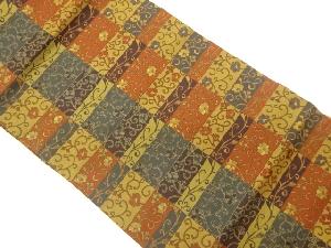 変わり格子に花唐草模様織出し名古屋帯